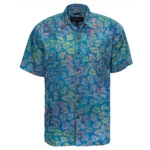 Pete‎ Huntington Men's Blue Tropical Print Button Up Short Sleeve Shirt. Size L